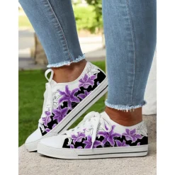 Women's Colorful Artistic Lace-Up Sneakers - Vibrant Patterned Casual Canvas Shoes for Spring and Summer