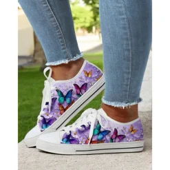 Women's Colorful Artistic Lace-Up Sneakers - Vibrant Patterned Casual Canvas Shoes for Spring and Summer