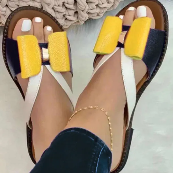 Women's Colorful Bow Accent Sandals – Comfortable Open-Toe Summer Shoes for Casual Wear