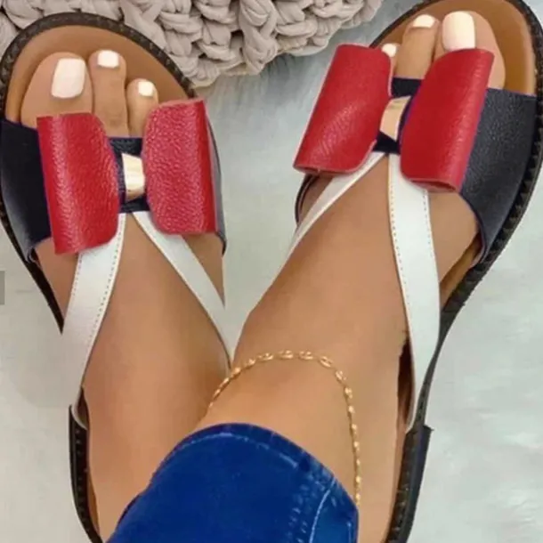 Women's Colorful Bow Accent Sandals – Comfortable Open-Toe Summer Shoes for Casual Wear
