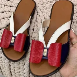 Women's Colorful Bow Accent Sandals – Comfortable Open-Toe Summer Shoes for Casual Wear