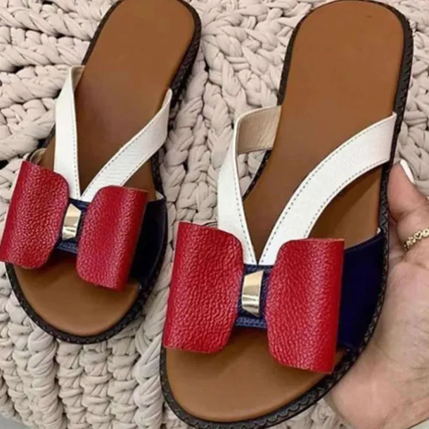 Women's Colorful Bow Accent Sandals – Comfortable Open-Toe Summer Shoes for Casual Wear