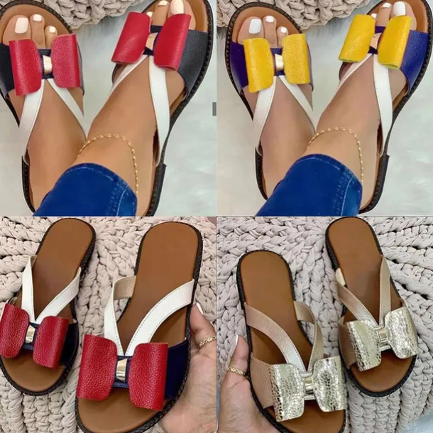 Women's Colorful Bow Accent Sandals – Comfortable Open-Toe Summer Shoes for Casual Wear