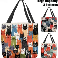 Women's Colorful Cat Pattern Tote Bag - Perfect for Cat Lovers and Everyday Use