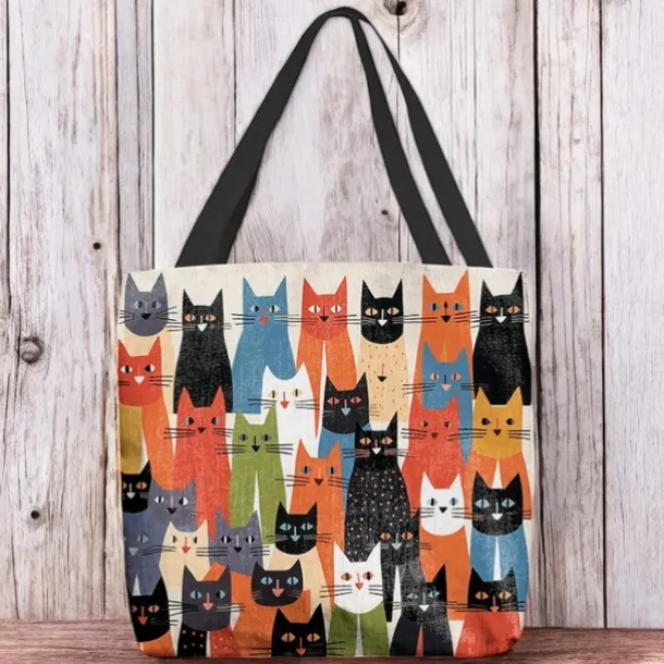 Women's Colorful Cat Pattern Tote Bag - Perfect for Cat Lovers and Everyday Use