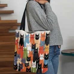 Women's Colorful Cat Pattern Tote Bag - Perfect for Cat Lovers and Everyday Use