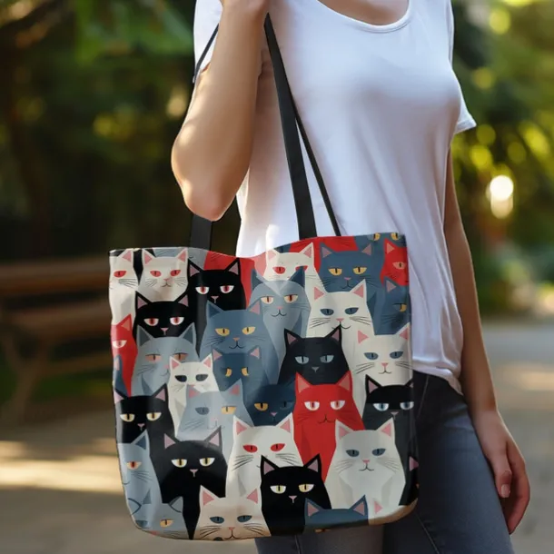 Women's Colorful Cat Pattern Tote Bag - Perfect for Cat Lovers and Everyday Use