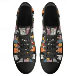 Women's Colorful Cat Print Canvas Sneakers – Cute Lace-Up Casual Shoes for Cat Lovers, Daily Wear & Walking