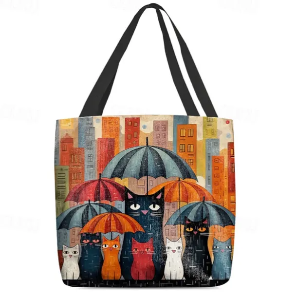Women's Colorful Cat Tote Bag with Cute Cat Pattern | Perfect for Everyday Use and Shopping