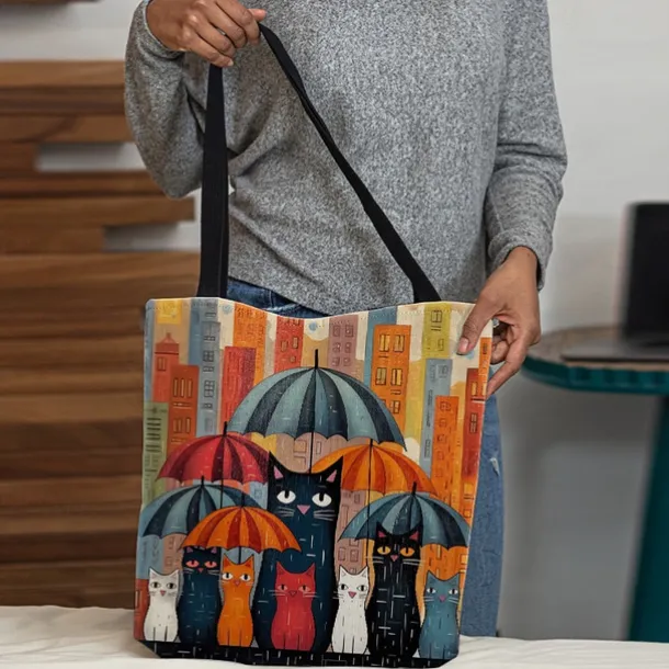 Women's Colorful Cat Tote Bag with Cute Cat Pattern | Perfect for Everyday Use and Shopping