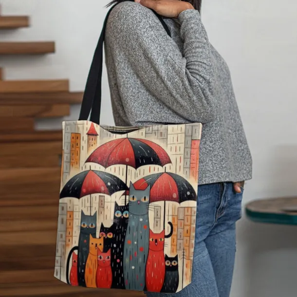 Women's Colorful Cat Tote Bag with Cute Cat Pattern | Perfect for Everyday Use and Shopping