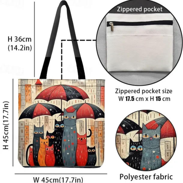 Women's Colorful Cat Tote Bag with Cute Cat Pattern | Perfect for Everyday Use and Shopping