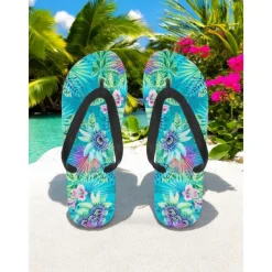 Women's Colorful Floral Flip-Flops - Vibrant Bohemian Beach Sandals for Summer Pool & Resort Wear