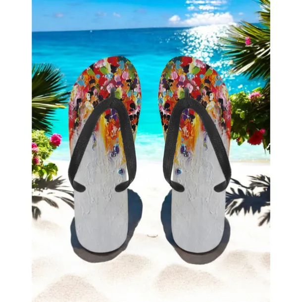 Women's Colorful Floral Flip-Flops - Vibrant Bohemian Beach Sandals for Summer Pool & Resort Wear