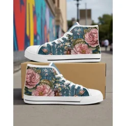 Women's Colorful Print High Top Canvas Sneakers – Street Style Casual Shoes for Everyday Wear, Travel and Urban Outings
