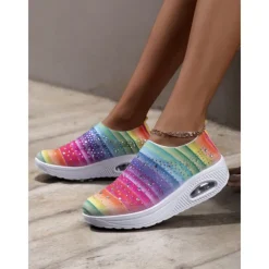 Women's Colorful Rhinestone Slip-On Sneakers – Lightweight Air Cushion Sole Shoes for Casual and Sporty Style