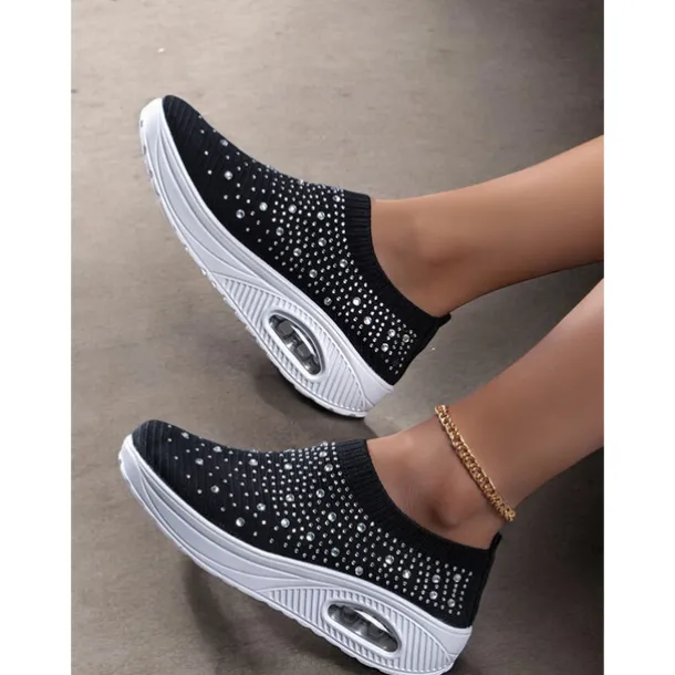 Women's Colorful Rhinestone Slip-On Sneakers – Lightweight Air Cushion Sole Shoes for Casual and Sporty Style