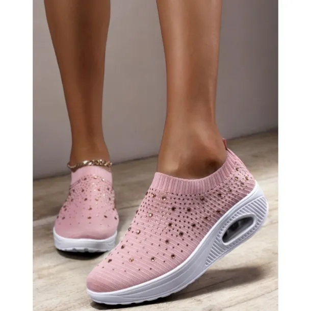 Women's Colorful Rhinestone Slip-On Sneakers – Lightweight Air Cushion Sole Shoes for Casual and Sporty Style