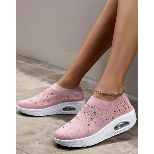 Women's Colorful Rhinestone Slip-On Sneakers – Lightweight Air Cushion Sole Shoes for Casual and Sporty Style