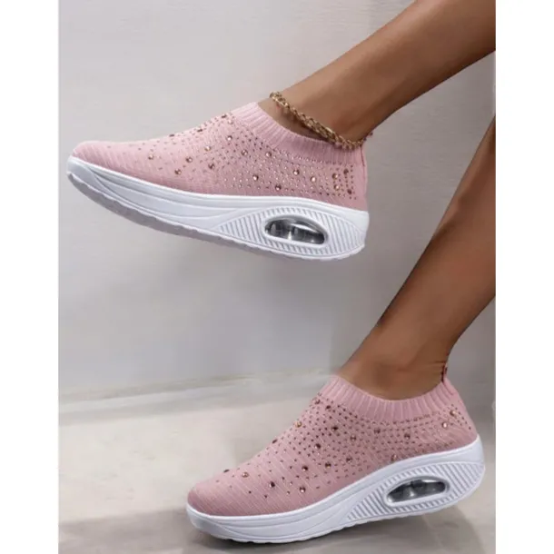 Women's Colorful Rhinestone Slip-On Sneakers – Lightweight Air Cushion Sole Shoes for Casual and Sporty Style