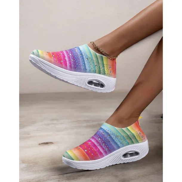 Women's Colorful Rhinestone Slip-On Sneakers – Lightweight Air Cushion Sole Shoes for Casual and Sporty Style