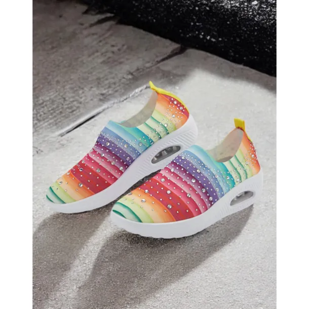 Women's Colorful Rhinestone Slip-On Sneakers – Lightweight Air Cushion Sole Shoes for Casual and Sporty Style