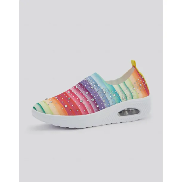 Women's Colorful Rhinestone Slip-On Sneakers – Lightweight Air Cushion Sole Shoes for Casual and Sporty Style