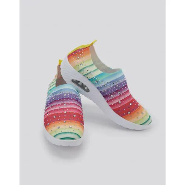 Women's Colorful Rhinestone Slip-On Sneakers – Lightweight Air Cushion Sole Shoes for Casual and Sporty Style