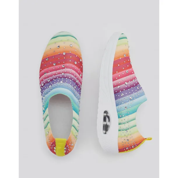 Women's Colorful Rhinestone Slip-On Sneakers – Lightweight Air Cushion Sole Shoes for Casual and Sporty Style
