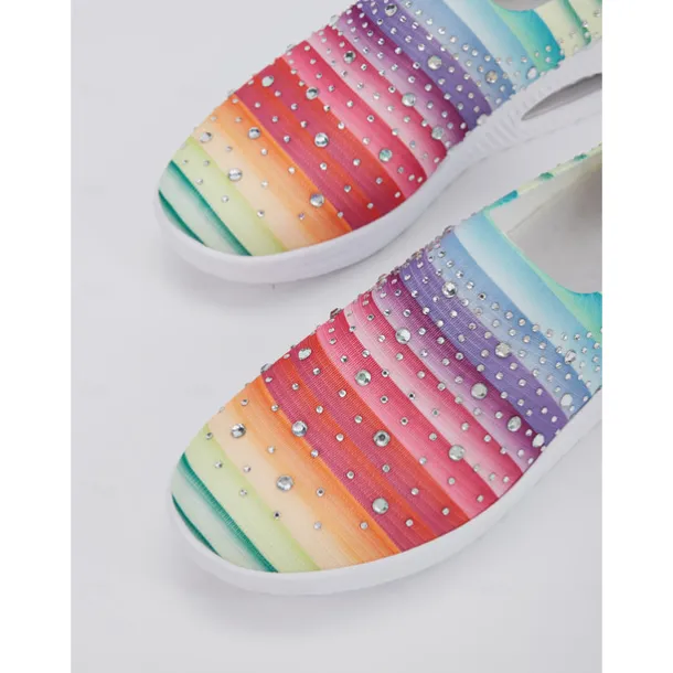 Women's Colorful Rhinestone Slip-On Sneakers – Lightweight Air Cushion Sole Shoes for Casual and Sporty Style