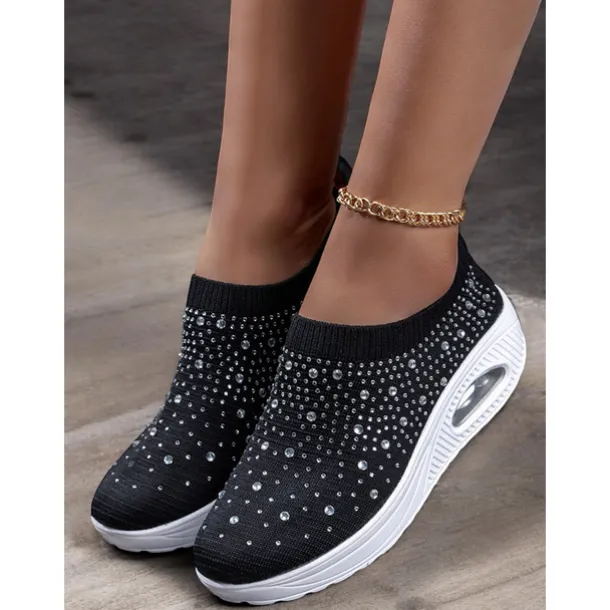 Women's Colorful Rhinestone Slip-On Sneakers – Lightweight Air Cushion Sole Shoes for Casual and Sporty Style