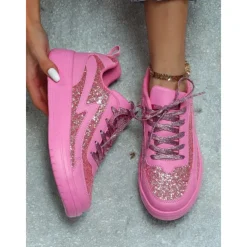 Women's Comfortable Rose Pink Glitter Sneakers Perfect for Casual & Party Wear