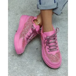 Women's Comfortable Rose Pink Glitter Sneakers Perfect for Casual & Party Wear