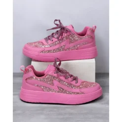 Women's Comfortable Rose Pink Glitter Sneakers Perfect for Casual & Party Wear