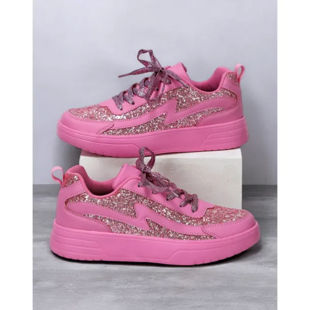 Women's Comfortable Rose Pink Glitter Sneakers Perfect for Casual & Party Wear
