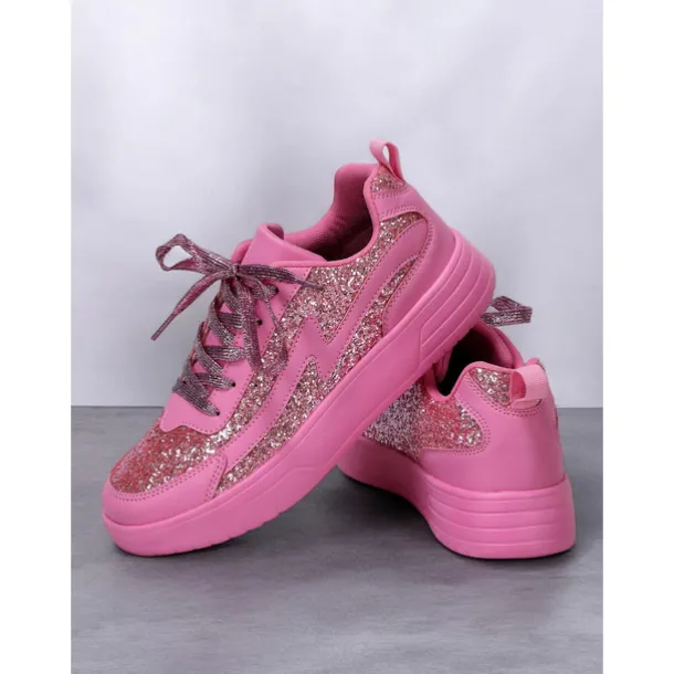 Women's Comfortable Rose Pink Glitter Sneakers Perfect for Casual & Party Wear