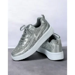 Women's Comfortable Rose Pink Glitter Sneakers Perfect for Casual & Party Wear