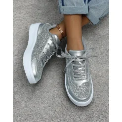 Women's Comfortable Rose Pink Glitter Sneakers Perfect for Casual & Party Wear