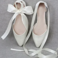 Women's Comfortable Satin Ribbon Tie Ballet Flats – Elegant Ivory Wedding Shoes for Brides and Bridesmaids, Perfect for Formal Events and Special Occasions