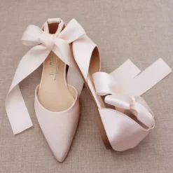 Women's Comfortable Satin Ribbon Tie Ballet Flats – Elegant Ivory Wedding Shoes for Brides and Bridesmaids, Perfect for Formal Events and Special Occasions