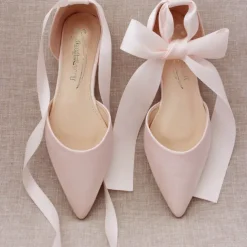 Women's Comfortable Satin Ribbon Tie Ballet Flats – Elegant Ivory Wedding Shoes for Brides and Bridesmaids, Perfect for Formal Events and Special Occasions
