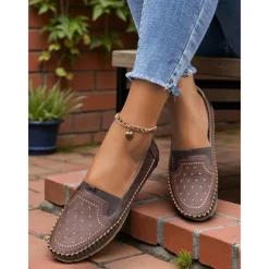 Women's Comfortable Slip-On Loafers – Soft Leather Casual Walking Flats with Stitch Detailing for Daily Wear, Travel and Errands