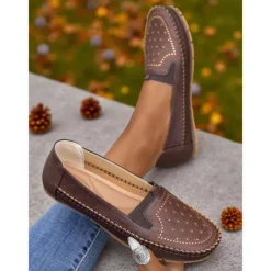 Women's Comfortable Slip-On Loafers – Soft Leather Casual Walking Flats with Stitch Detailing for Daily Wear, Travel and Errands