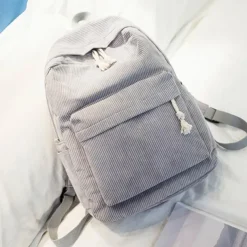 Women's Corduroy Backpack with Tassel Drawstring and Front Pocket – Soft Lightweight Casual Bag for School, Travel, or Daily Use