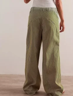 Women's Cotton Blend Denim Culottes Wide Leg Vacation Vintage Stylish Full Length Mid Waist Striped Patchwork Stripe Comfy Inelastic Outdoor Vacation Home Navy Earthy yellow Black Army Green