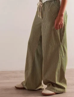 Women's Cotton Blend Denim Culottes Wide Leg Vacation Vintage Stylish Full Length Mid Waist Striped Patchwork Stripe Comfy Inelastic Outdoor Vacation Home Navy Earthy yellow Black Army Green