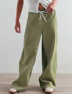 Women's Cotton Blend Denim Culottes Wide Leg Vacation Vintage Stylish Full Length Mid Waist Striped Patchwork Stripe Comfy Inelastic Outdoor Vacation Home Navy Earthy yellow Black Army Green