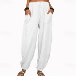 Women's Cotton And Linen Lounge Pants Solid Color Loose Casual Pants Home Street Daily Harem Trousers