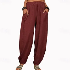 Women's Cotton And Linen Lounge Pants Solid Color Loose Casual Pants Home Street Daily Harem Trousers