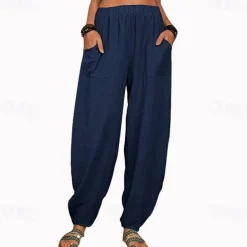 Women's Cotton And Linen Lounge Pants Solid Color Loose Casual Pants Home Street Daily Harem Trousers